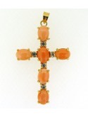 Pendentif Croix dorée Corail & Zirconium